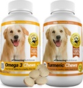 Amazing Combo Omega-3 kalaõli ja kurkumiin koertele - puhas looduslik lemmikloomade antioksüdant - soodustab läikivat karva, aju tervist, kõrvaldab liigesevalu, 120 maitsvat närimist x 2