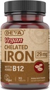 Deva Nutrition Vegan Kelaaditud raud 29 mg rikastatud B-12 - kõrge potentsi, lihtne neelata - 90 tabletti, 1-pakk