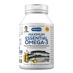 ANDREW LESSMAN Maximum Essential Omega-3 Unmaitsestatud, 60 Softgels - Ultra-Pure Omega-3 Fish Oil 1200 mg-High DHA, No Mercury Supplement-Small, Lihtne Neelata Kalaõli Kapsleid
