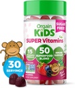 Orgain Kids Sugar Free Multivitamiini Gummies, Vegan & Plant Based, 50 Superfoods, 15 Vitamiinid ja mineraalid, Immune Support ja 3g kiudaineid, segatud Berry, vanuses 4+, 1 kuu pakkumine (60 Gummies)