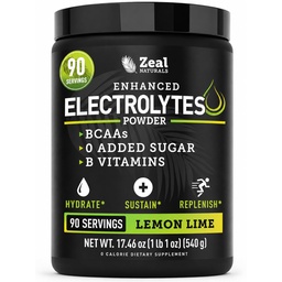 Zeal Naturals Electrolyte Powder Recovery Drink (90 Servings | Sidruni lubi) w 0 Sugar +BCAAs + B-vitamiinid Elektrolüütlisand w kaaliumtsink & magneesium hüdreerimiseks - Ketoelektrolüüdid