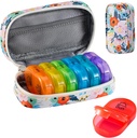Serfeymi Weekly Travel Pill Korraldaja 2 korda päevas PM Täiustatud Vikerkaar Pill Box 7 päeva kaasaskantav Zipper PU Nahk pillid juhul, meditsiin Korraldaja pillid, vitamiinid, kalaõlid - Floral 03