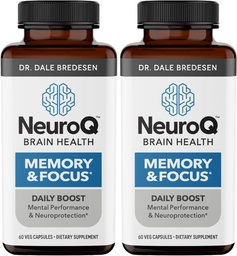 NeuroQ mälu ja fookus - suurendab kognitiivset jõudlust ja ajufunktsiooni - Dr Dale Bredeseni neuroprotektiivne valem - Gotu Kola Ginkgo Fosfatidüülseriin & Propolis - 60 kapslit (pakk 2)