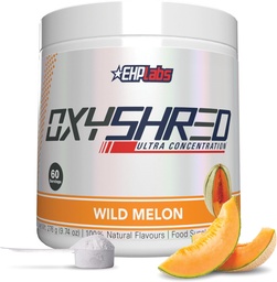 EHP Labs OxyShred Pre Workout Powder & Shredding Supplement - Preworkout Pulber L Glutamiin & Atsetüül L Karnitiin, Energia Boost Drink - Wild Melon, 60 Servings