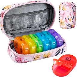 Serfeymi Weekly Travel Pill Korraldaja 2 korda päevas PM Täiustatud Vikerkaar Pill Box 7 päeva kaasaskantav Zipper PU Nahk pillid juhul, meditsiin Korraldaja pillid, vitamiinid, kalaõli - Pink 03
