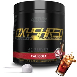 EHP Labs OxyShred Hardcore Super Dosed Pre Workout Pulber - Preworkout Pulber L Glutamiin & Atsetüül L Karnitiin, Energia Boost Drink - 275mg Kofeiini - Cali Cola, 40 Servings