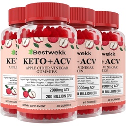 Õunasiidri äädikakummid, Max Tugevus 2000mg ACV Gummy Probiootikumidega, B12 ja Keto Toetus, Seedimine, Metabolism, Detox, Soolestiku Ja Immuunsus Tervis, želatiinivaba, Mitte-GMO, 240 keto acv gummies