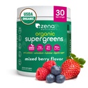 Zena Nutrition Organic Super Greens Pulber, 70+ Superfoods, 0 Suhkur, 3G Fiber, Spirulina, Chlorella, Antioksüdandid, Prebiootikumid/Probiootikumid, Seedeensüümid, Segatud Berry, 30 Servingut