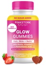 Roosa Stork Total Glow Gummies naistele - juuksed, nahk ja küüned Vitamiin biotiiniga, vitamiin A, B6, B12, Folaat, tsink & More - Toetus kiirguse nahale, tugevatele küüntele ja tervetele juustele - 60 Berry Gummies