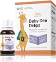 BabyDee tilgad probiootikumid (3,5 miljardit CFU) + D3-vitamiin (400 RÜ) | 100% lisandivaba vedel probiootikum ja D3-vitamiin imikutele, väikelastele ja igas vanuses | Immuunsuse ja seedetrakti tugi | 0,34 Fl Oz