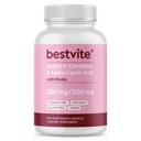 BESTVITE Atsetüül L-karnitiin 500 mg & alfa-lipohape 200 mg kapsli kohta koos biotiiniga (120 taimekapslit) - Steaate ei ole - vegan - mitte GMO - gluteenivaba