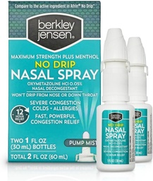 berkley jensen No Drip Raske ummistus ninasprei - Maksimaalne tugevus dekongestant oksümetasoliin HCl & mentool - Pump Mist Applicator, No Steroid, 12 tundi Relief, 1 Fluid Ounce (pakk 2)