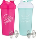 [2 Pack] 28-Ounce Shaker pudel motiveerivate tsitaatidega (Pink & Mint/White) | Shaker Cup komplekti Mixer Agitators | Blender Shaker pudel valgusegude jaoks Pack on BPA vaba ja nõudepesumasin ohutu