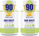 Meie Daily Vites ADK 10 kahekordse tugevusega (10 000 iu) vitamiinid A1, D3 & K2 (MK7) - arsti formuleeritud luu ja immuunsüsteemi tugi - gluteenivaba, mitte GMO - 180 taimekapslit