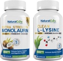 Natural Cure Labs Bundle: ekstra tugevus Monolaurin 800mg + puhas L-Lysine 600mg