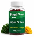 Super Greens Gummies - rohelised supertoidud Täiendus Spinach, brokoli, lehtkapsas, peedi juur, Elderberry immuunsuse toetuseks - Puu- ja köögiviljalisand - Arbuusimaitse, 60 Gummies