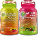 Immuunsüsteemi tugipakett - Liposomaalsed C-vitamiini 1100mg vedelad geelkapslid orgaanilise acerola kirsiga & Vegan Naiste igapäevane multivitamiin rauaga - mitte-GMO, puhas igapäevane tervisetoetus