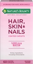 Looduse Bounty Optimal Solutions Hair, Skin & Nails Formula, 3000 mcg Biotin, 60 kaetud Caplets, 20 Total Servings