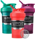BlenderBottle Classic V2 Shaker Bottle Ideaalne valgu raputamiseks ja enne treeningut, 20-kordne (3 Pack), punane, roheline, plum