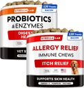 Vet Tugevus probiootikumid + allergia leevendus koertele Komplekt - näritav kiudainelisand + sügelev nahahooldus - seedeensüümid + kõrvits - Upset kõht Relief + Hotspot Relief - 240 ct - valmistatud USA-s