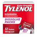 Tylenol Extra Tugevus Lahustuv Pulberpakendid, 500 mg Acetaminophen Pain Reliever & Palavik Vähendaja Meditsiin, Kiire leevendus väiksematele valudele ja valudele, Ibuprofeen & Aspiriinivaba, On-the-Go Berry Flavor, 32 Ct