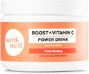 Wink Well Boost C-vitamiini pulber energiajook immuunsuse suurendamiseks ja antioksüdandiks sisaldab C-vitamiini 100% puhast askorbiinhapet, D3-vitamiini kolekaltsiferool magneesiumi ja tsink 30 serveerimist