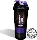 Beast Pro Shaker Bottle for Protein Shakes and Pre treeningud | Protein & Pill Storage Bin | 16 Ounce | Plastic Shaker Bottle | Lekkekindel | BPA Free (Purple)