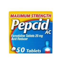 Pepcid AC maksimaalse tugevusega kõrvetiste leevendamise tabletid, OTC meditsiin ennetab ja leevendab kõrvetisi happe seedimise ja hapu kõhu tõttu, 20 mg Famotidiinhappe vähendajat, kiiretoimeline, 50 ct