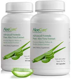 AloeCure Orgaaniline Aloe Vera kapslid, 160 000 mg Sisemine Aloe Leaf ekvivalent ühe serveerimise kohta, tugisool, seedetrakti ja immuunsüsteemi tervis, aitab säilitada tasakaalustatud kõhu hape, Aloin Free, 60Caps x 2Btl