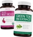 Beet Root & Green Tea Extract (2-nädalane pakkumine) Beet & Tee Power Mix - Orgaaniline suhkrupeedi juur must pipar imendumiseks 1250mg (30 tabletti) & Green Tee ekstrakt 98% EGCG 1000mg serveeri (30 kapslit)