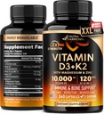 Vitamiin D3 K2 - Vitamiin D3 10000 iu & K2 kui MK-7 120 mcg - Immuunsuse ja meeleolu tugi, luude ja hammaste tervise jaoks - magneesiumi, tsingi ja C-vitamiini & B12 - väga biosaadav - valmistatud USAs, 240 kapslit