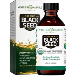 Emake loodus USDA orgaaniline musta seemne õli – külmpressitud, rafineerimata ja Vegan Nigella Sativa, kõrge tümokinoon (2%+), Omega 3 6 9 immuunsuse, liigeste ja südame tugi, juuksed ja nahk, mitte-GMO, 16oz