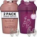 GOMOYO 2-Pack 20-Ounce Protein Shaker Bottle (Plum & Rose) | BPA Free, nõudepesumasina Safe Shaker Cups motiveerivate tsitaatidega jõusaalile, jooksmisele, treeningule