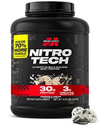 Muscletech vadakuvalgu pulber (Cookies & Cream, 4 naela) - Nitro-Tech Ultimate Muscle Building Formula koos vadakuvalgu isolaadiga - 30 g valku, 3 g kreatiini ja 6,8 g BCAA - pakend võib varieeruda