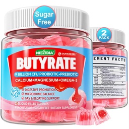 Butüraadikummid probiootikumiga + prebiootikum + postbiootikum, Omega-3 500mg,9 miljardit CFU Probiootikumid kiudaine, kaltsiumi ja magneesiumiga, inuliin, Psyllium Husk seedetrakti tervise jaoks, puhitav toetus, Suhkruvaba