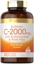 Carlyle puhverdatud C-vitamiin | 2000mg | 180 Caplets | bioflavonoidide ja Rose HIPS | Taimetoitlane, mitte-GMO ja gluteenivaba toidulisand