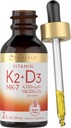 Carlyle Vitamiin D3 K2 tilgad | 2 Fl Oz | MK-7 täiendus | Taimetoitlane, mitte-GMO, Gluteen ja sojavaba valem