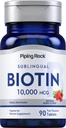 Torukivi biotiin 10000mcg Kiire lahustuv tablett | 90 Count | Berry Maitse Sublingvaalsed pillid | Max Tugevus ja kõrge imendumine | Taimetoitlane, mitte-GMO, gluteenivaba toidulisand