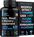 Ajulisandid mälule ja fookusele - Ashwagandha, L Theanine, Rhodiola ekstrakt, GABA, 5HTP - nootroopne, meeleolutoetus ja kortisoolilisand - magneesiumoksiid, mucuna pruriens - 60 kapslit
