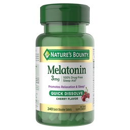 Looduse pearaha melatoniin 3mg Kiire lahustamine, uneabi lisand, täiskasvanute uneabivahendid, kirsi maitse, 240 loend (1. pakk)