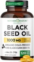 Musta seemne õli kapslid 1000mg, orgaaniline külmpressitud must Cumin, kõrge TQ, immuunsus ja ühine tugi, 120 Count (2 kuu pakkumine)