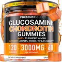 Glükoosamiin Chondroitin Gummies ühine tugi - 120 Glükoosamiin Gummies ekstra tugevus 3000mg MSM, kurkum, kaltsium, D3-vitamiin - suhkruvaba vegan täiskasvanute täiendus - paindlikkus ja liikuvus