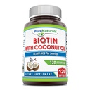 Pure Naturals Biotin 10000 Mcg Extra Virgin Organic Coconut Oil 120 Softgels | Non-GMO | Gluteenivaba | Valmistatud USAs