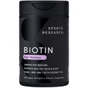 Sport Research® Biotin 2500mcg orgaaniline kookosõli - Biotiin (vitamiin B7) terve naha ja juuste toetamine * - naistele ja meestele - Vegan, GMO, Gluteen ja sojavaba - 120 Veggie Softgels