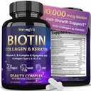 StrongVit Biotin koos hüaluroonhappe, Keratin ja kollageeni täiendused - 10000mcg juuste kasvu naised ja mehed - juuste naha ja küünte vitamiinid - 60 kapslit