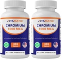 Vitamatic Chromium 1000 mcg | 365 Tablets | High Potency Chromium Picolinate | Non-GMO, Gluteenivaba (Pakk 2)