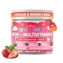 90 Krahv | Raudkummid lastele, lastele multivitamiinid kaltsiumi, tsingi, folaadi, oomega-3 ja luteiiniga, energia, immuunsuse, rauapuuduse, aneemia ja aju tervise toetamine, vegan, suhkruvaba, maasikamaitse