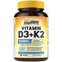 Vitalibre Vitalibre Vitamiin D3 K2 Supplement, 10000 IU D3 / 200 mcg K2 MK7, Kaltsiumi imendumine, Luu, Südame, Immuunsuse ja meeleolu toetus, tõhustatud imendumine, Soja, Lihtne neelata, 90 Softgels
