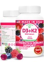 Lunakai USA Valmistatud Vitamiin D3 K2 Gummies Kaltsiumiga - 3-in-1 Päevane Vegan Toidulisa Luude Ja Immuunsüsteemi Naistele, Meestele Ja Lastele, 60ct