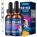2PCS Vitamiin D3 K2 tilgad lastele - Vedel täiendus magneesiumiga kaltsiumi imendumiseks, liigeste tervis, hambad ja süda - mitte-GMO, vegan, oranž, 4 Fl Oz - lapsed vanuses 4+